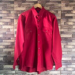 Vintage Wrangler X-Long Tails Shirt Mens Size 17/35 Red Long Sleeve Button Down